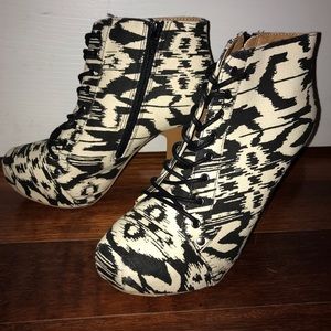 Cream/black tribal platform booties